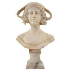 Antique Art Deco Hand-Carved Italian Bust or Sculpture of a Young Female & Base