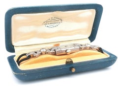 Antique Art Deco Hand Engraved Platinum & Diamond Fancy Dress Watch Black Cord