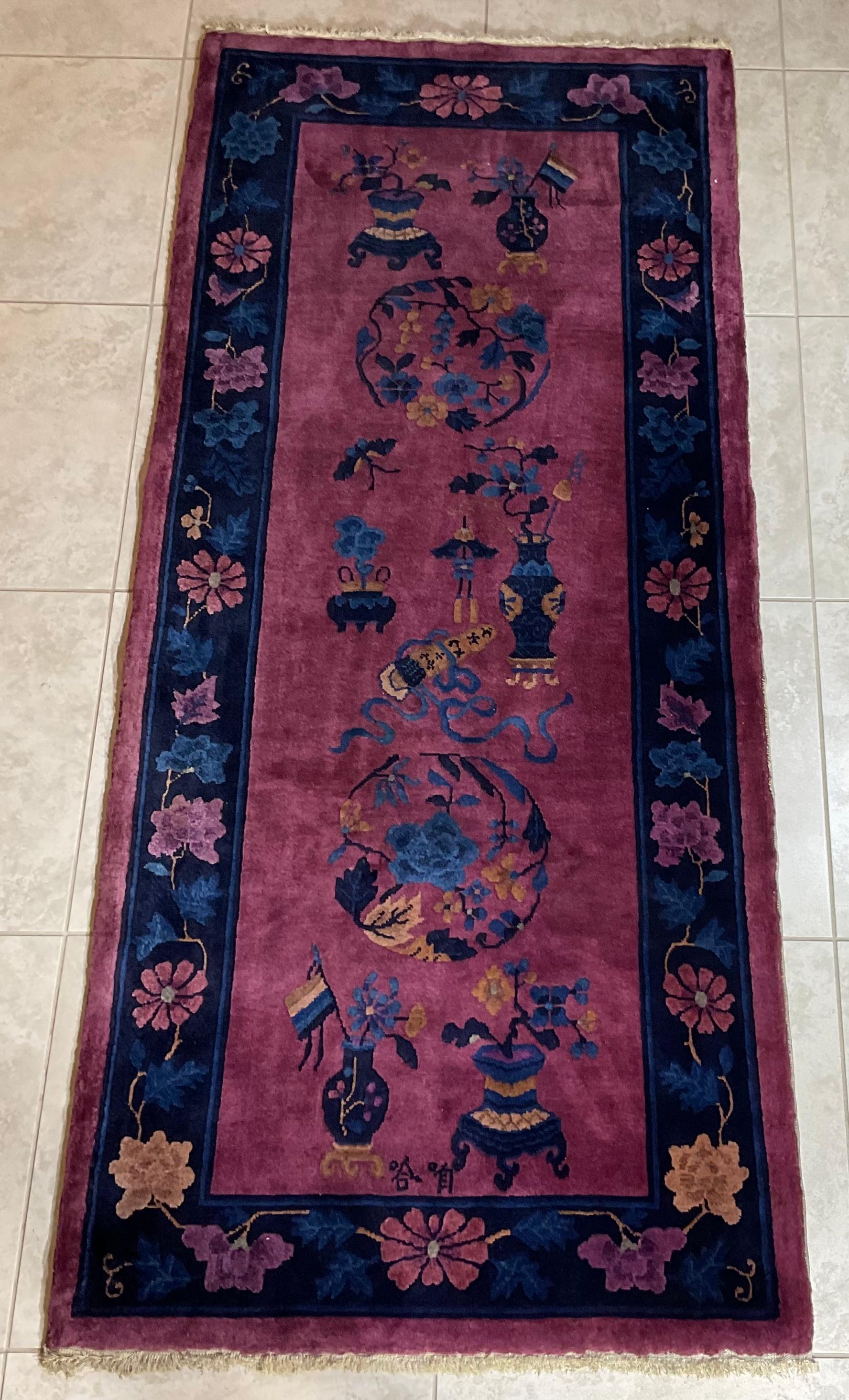 Antique Art Deco Hand Woven Chinese Runner Rug 7