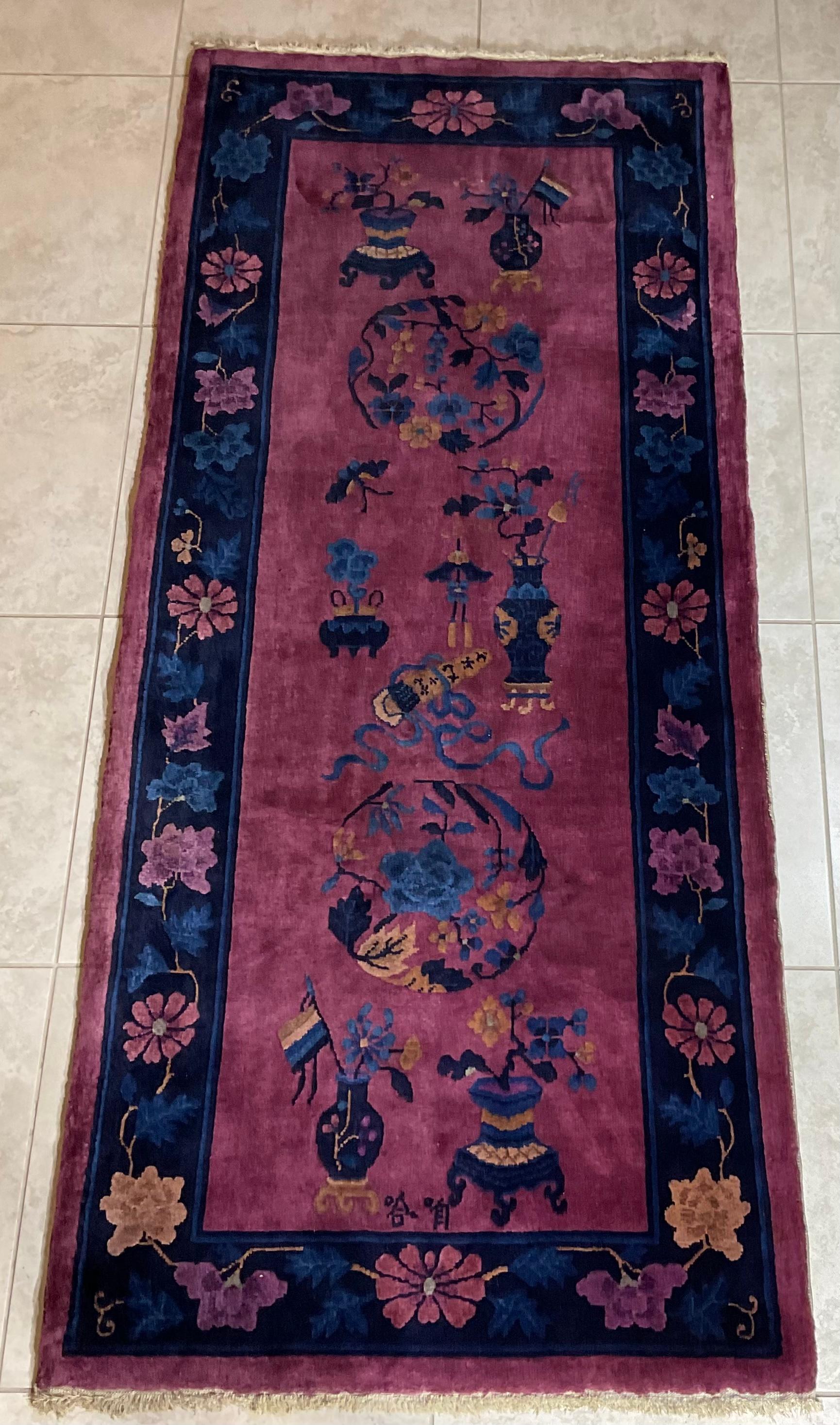 20th Century Antique Art Deco Hand Woven Chinese Runner Rug