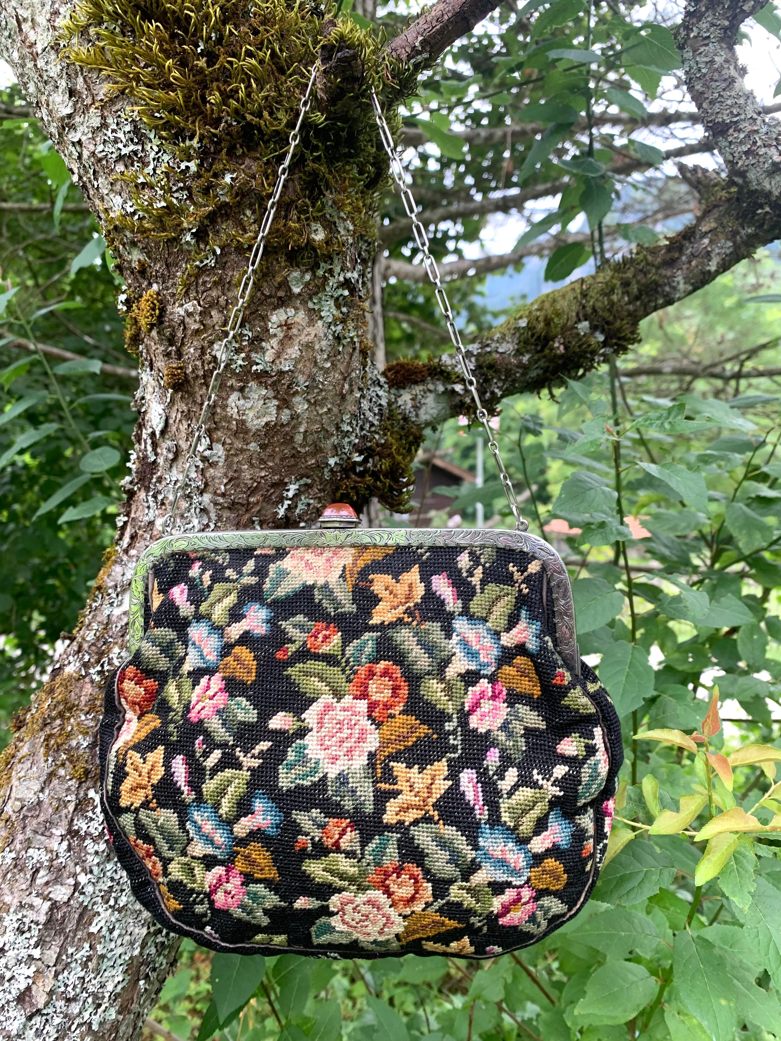 Bolso Antiguo Art Decó Plata Cornalina Sujetador Plata Petit Point