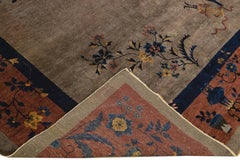 Alfombra antigua de lana con motivos florales chinos Art Decó hecha a mano