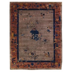 Antique Art Deco Handmade Floral Chinese Motif Wool Rug