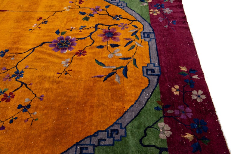 Antique Art Deco Handmade Floral Multicolor Chinese Wool Rug For Sale ...