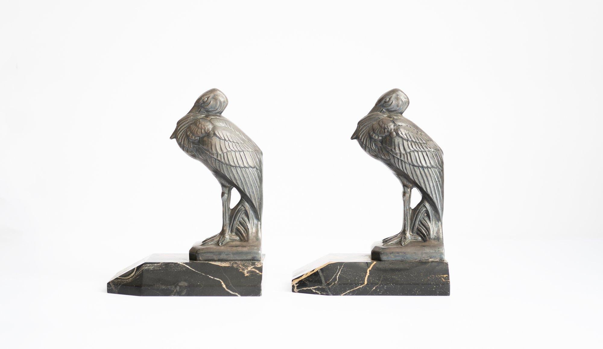 Antique Art Deco ''Heron'' Bookends by Maurice Frecourt 1930 France Art Nouveau For Sale 3