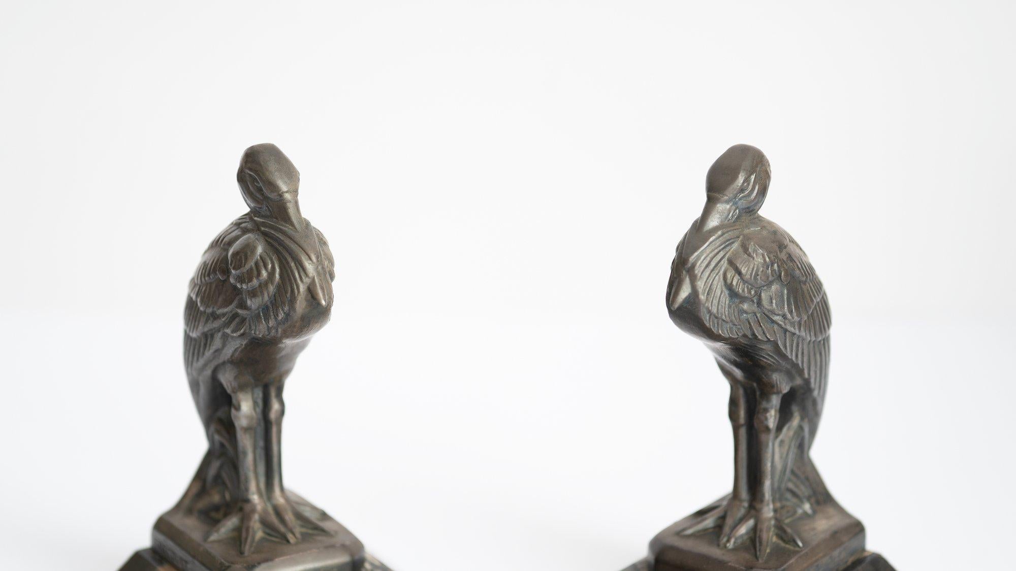 Antique Art Deco ''Heron'' Bookends by Maurice Frecourt 1930 France Art Nouveau For Sale 4