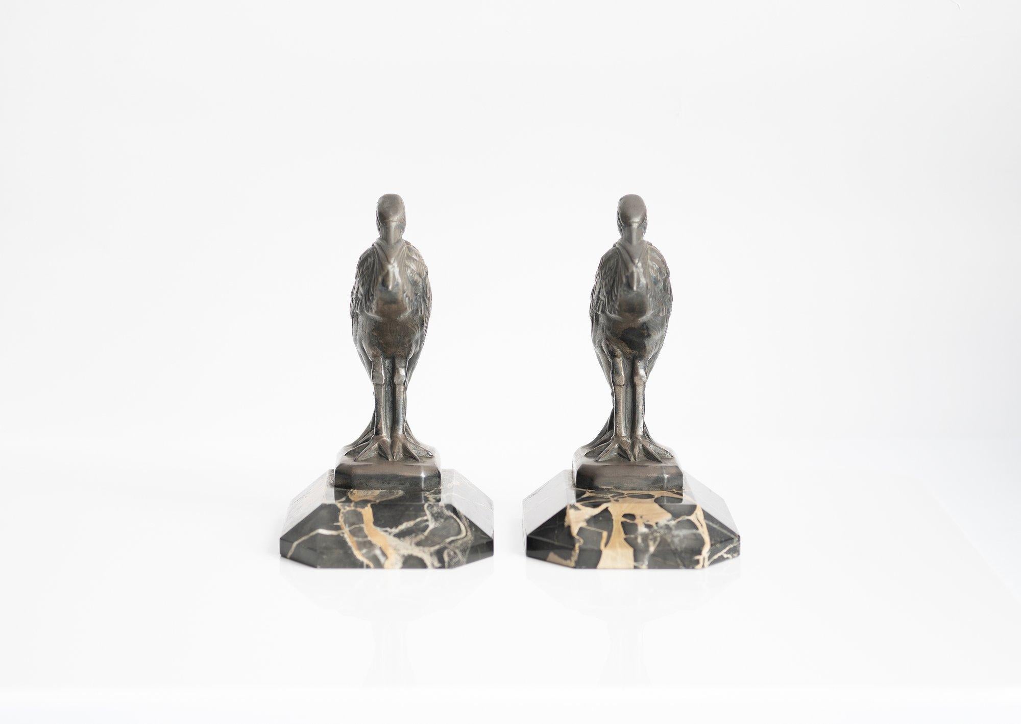 French Antique Art Deco ''Heron'' Bookends by Maurice Frecourt 1930 France Art Nouveau For Sale