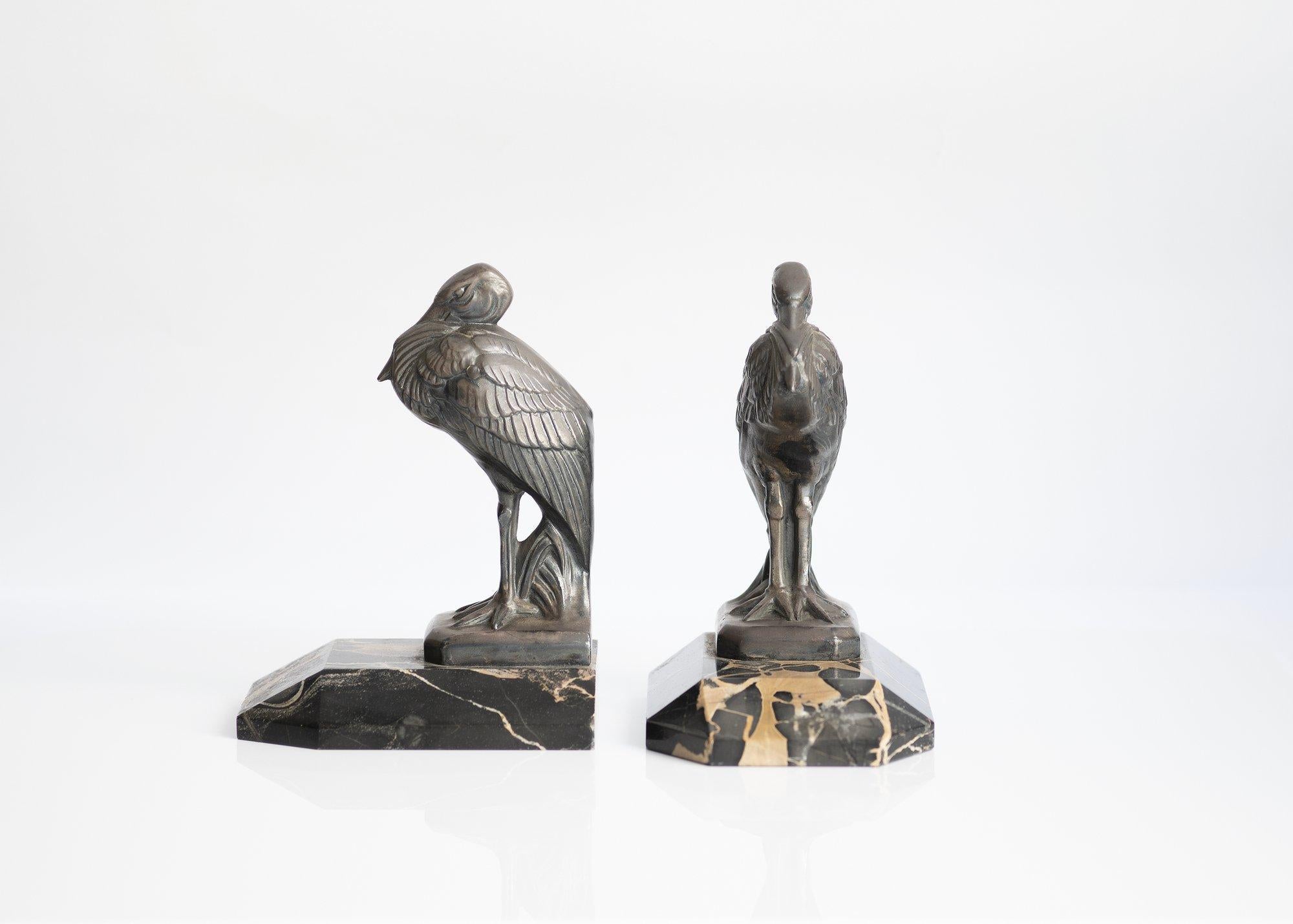 Antique Art Deco ''Heron'' Bookends by Maurice Frecourt 1930 France Art Nouveau For Sale 1