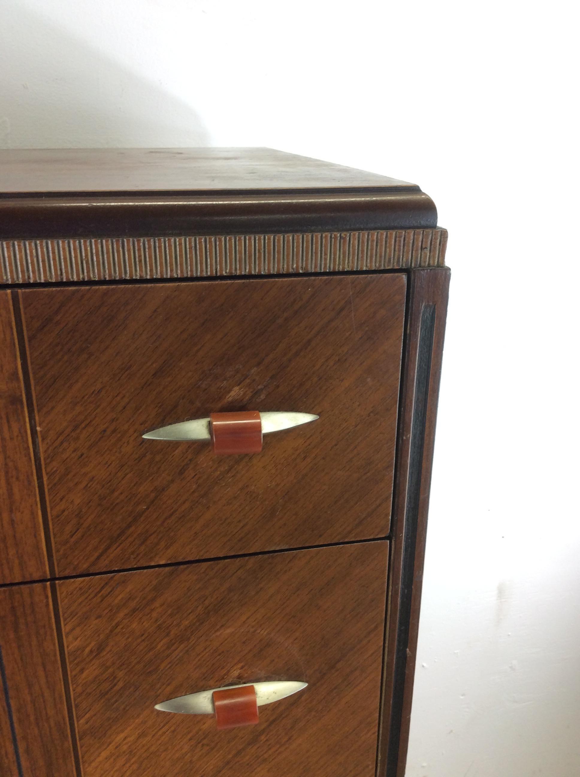 Antique Art Deco Highboy Dresser with Bakelite Hardware For Sale 4
