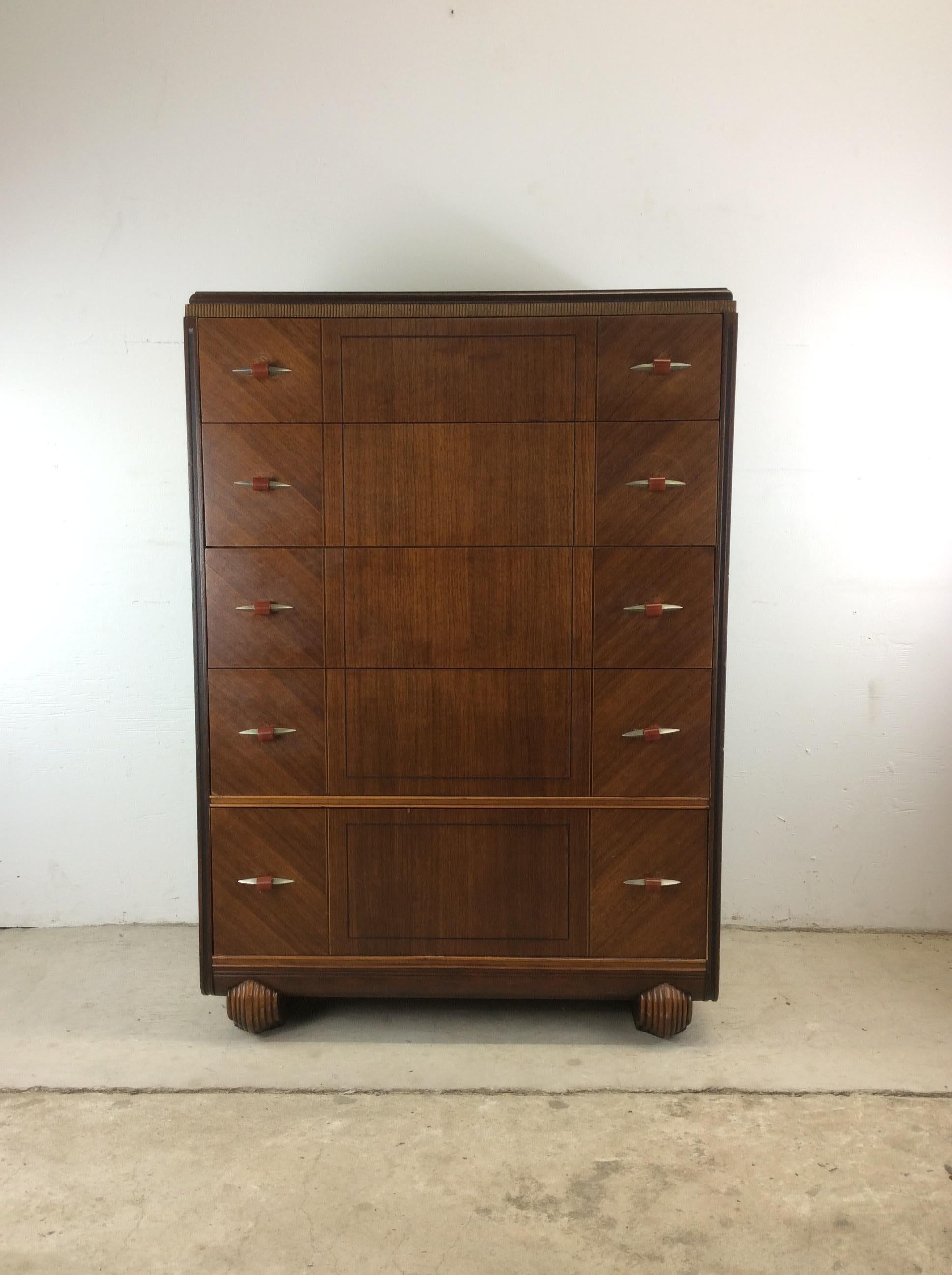 American Antique Art Deco Highboy Dresser with Bakelite Hardware