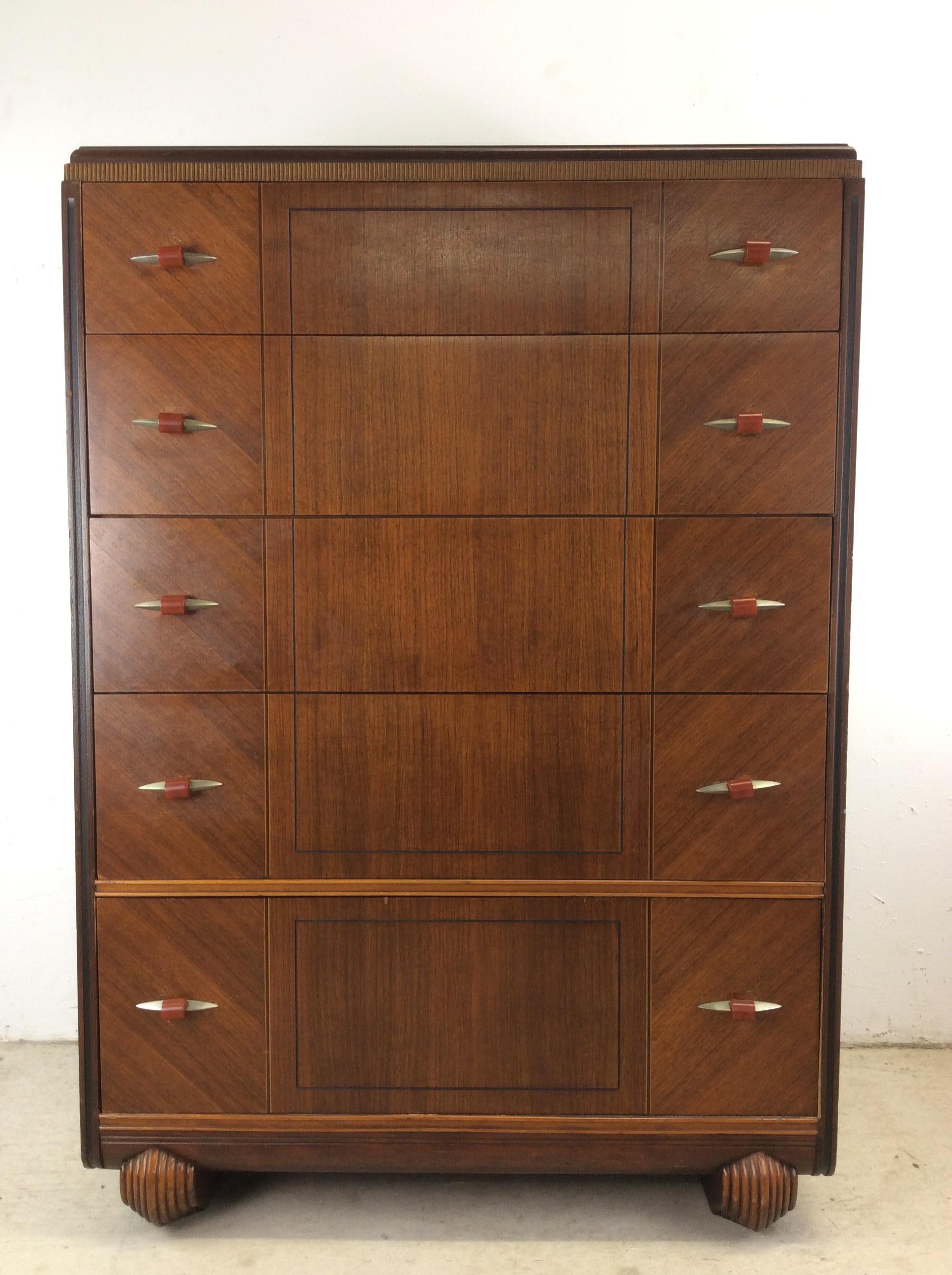 Antique Art Deco Highboy Dresser with Bakelite Hardware In Good Condition In Freehold, NJ