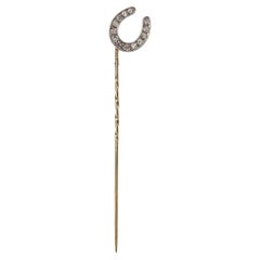 Used Art Deco Horse Shoe Good Luck Diamond Platinum 14k Gold Stickpin Tiepin