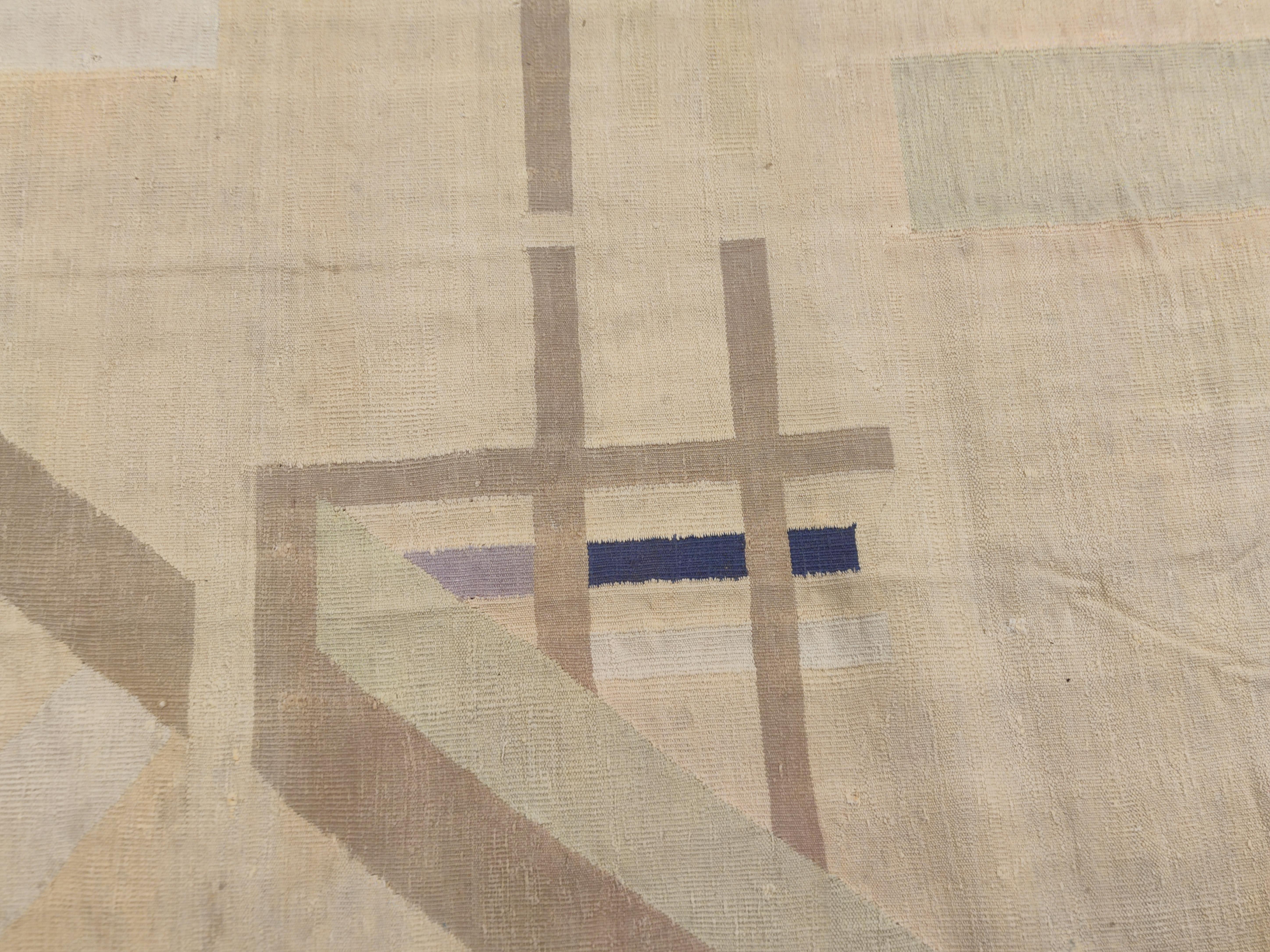 Antiker indischer Dhurrie-Teppich aus Baumwolle im Art déco-Stil, um 1930 im Zustand „Gut“ im Angebot in Milan, IT
