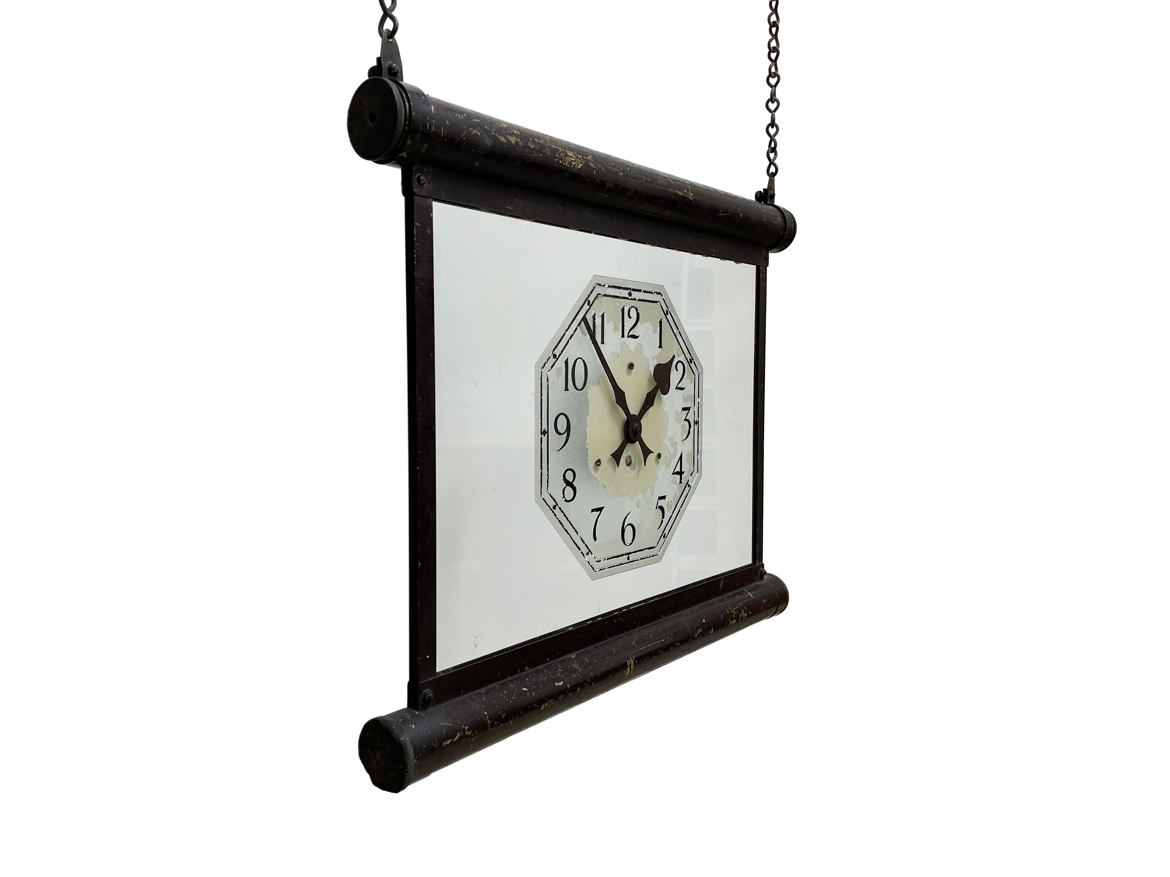British Antique Art Deco Internalite Illuminated Brass Glass Hanging Smiths Clock