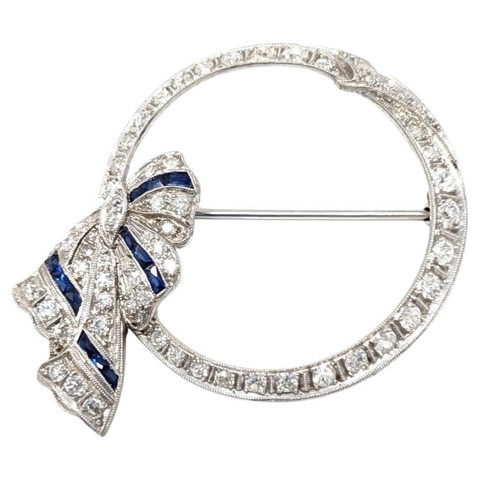 Antique Art Deco Irid Platinum Diamond Bow Brooch Pin Wreath Circa 1920's 1930's