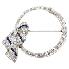 Antique Art Deco Irid Platinum Diamond Bow Brooch Pin Wreath Circa 1920's 1930's