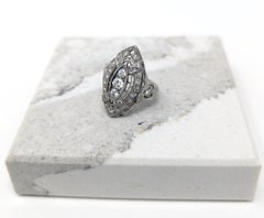 Antique Art Deco Irid Platinum Diamond Ring Navette 1920's 1930's US Size 5.25