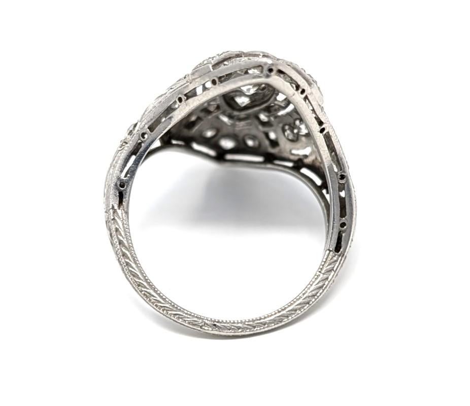 Antique Art Deco Irid Platinum Diamond Ring Navette 1920's 1930's US Size 5.25 In Good Condition For Sale In Greer, SC