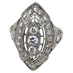 Antique Art Deco Irid Platinum Diamond Ring Navette 1920's 1930's US Size 5.25