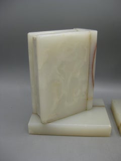 Antique Art Deco Italian Carved Natural Onyx Stone Marble Figural Book Bookends
