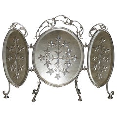 ANTIQUE ART DECO ITALIAN SILVER PLATED VENITIAN CUT GLASS FiREPLACE SCREEN