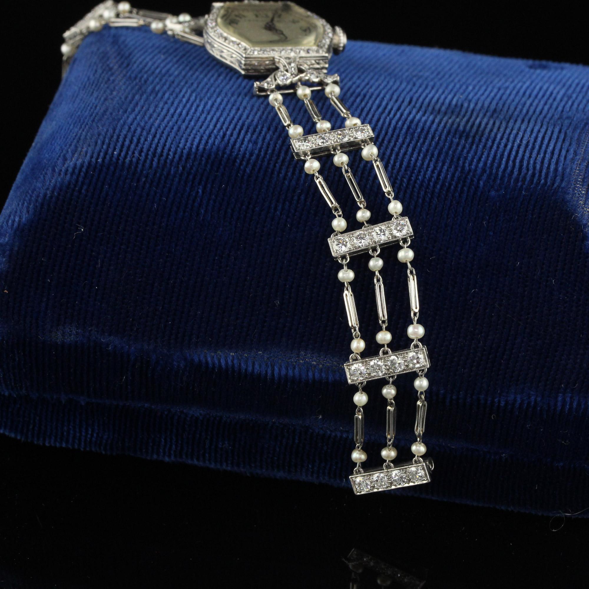 Antike Art Deco J. E. Caldwell Abenduhr aus altem Eurodiamant und Perle, Art déco Damen im Angebot