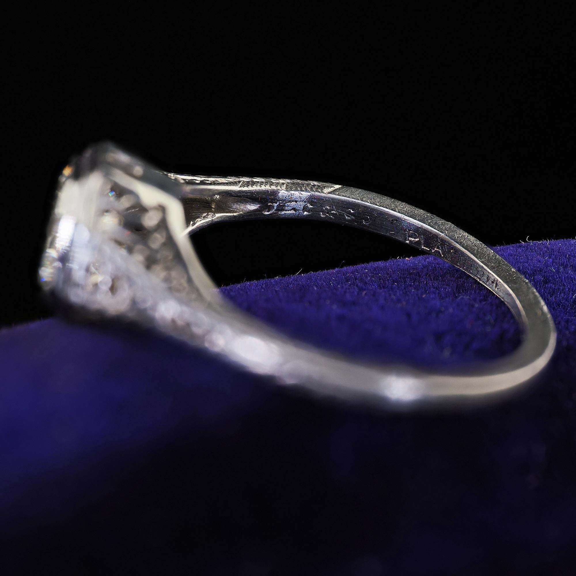 Antique Art Deco J. E. Caldwell Platinum Asscher Cut Engagement Ring - GIA For Sale 2