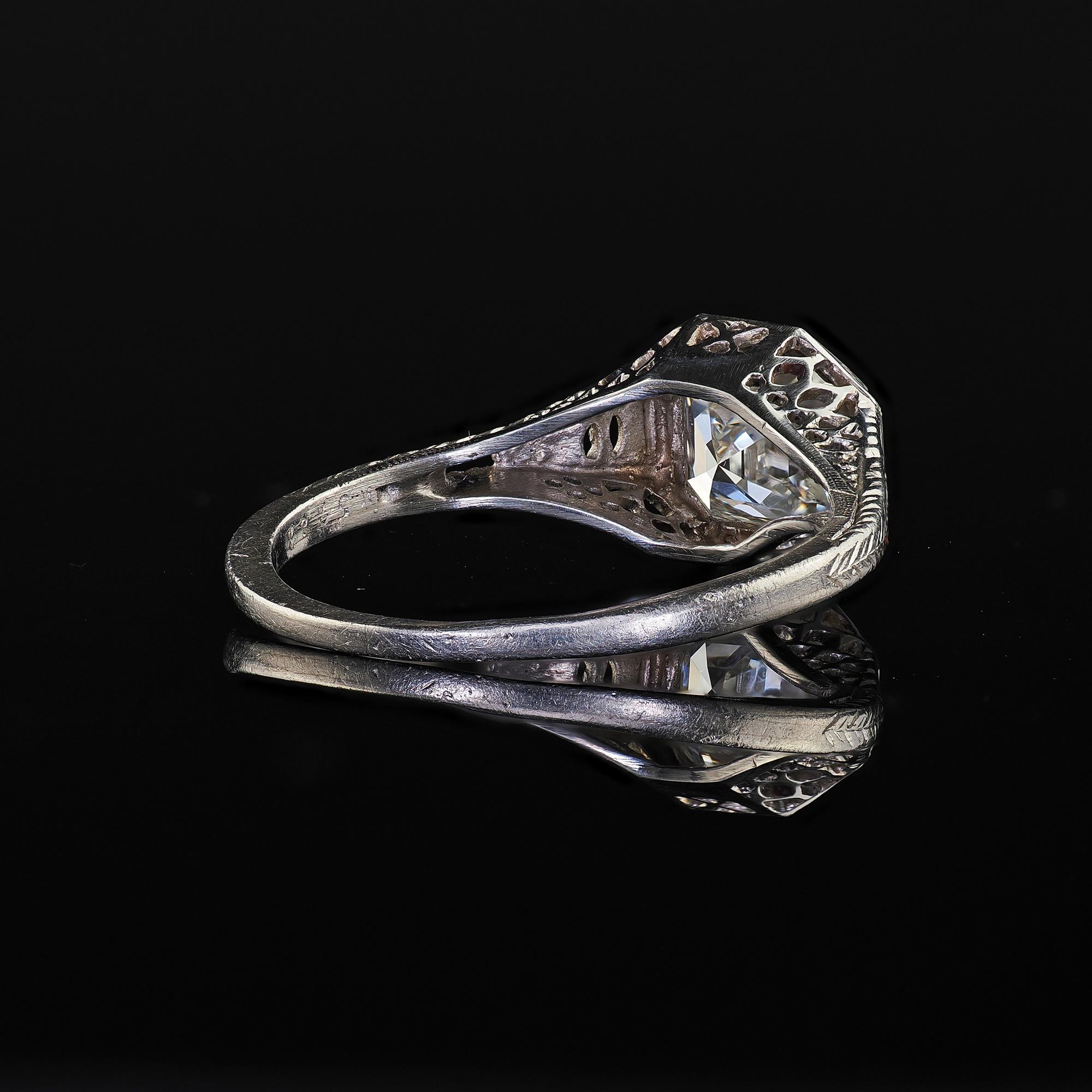 Antique Art Deco J. E. Caldwell Platinum Asscher Cut Engagement Ring - GIA For Sale 4