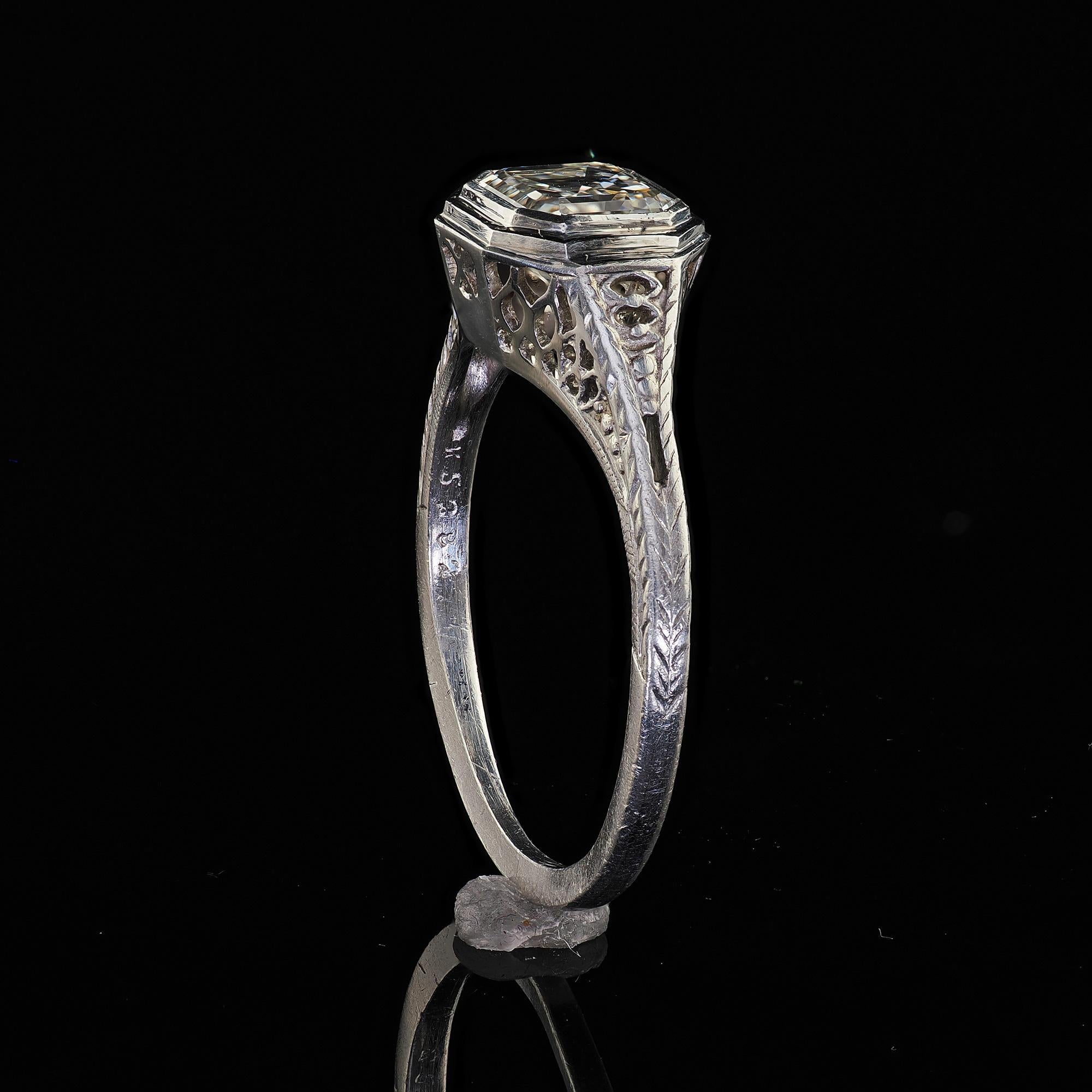 Antique Art Deco J. E. Caldwell Platinum Asscher Cut Engagement Ring - GIA For Sale 5