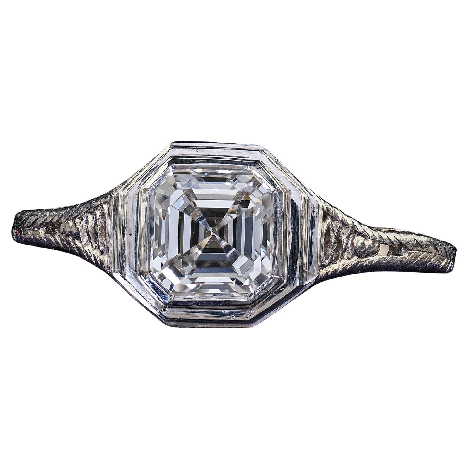 Antique Art Deco J. E. Caldwell Platinum Asscher Cut Engagement Ring - GIA
