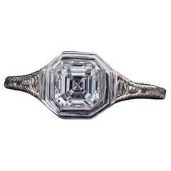 J. E. Caldwell, bague de fiançailles Art déco ancienne en platine taille Asscher - GIA