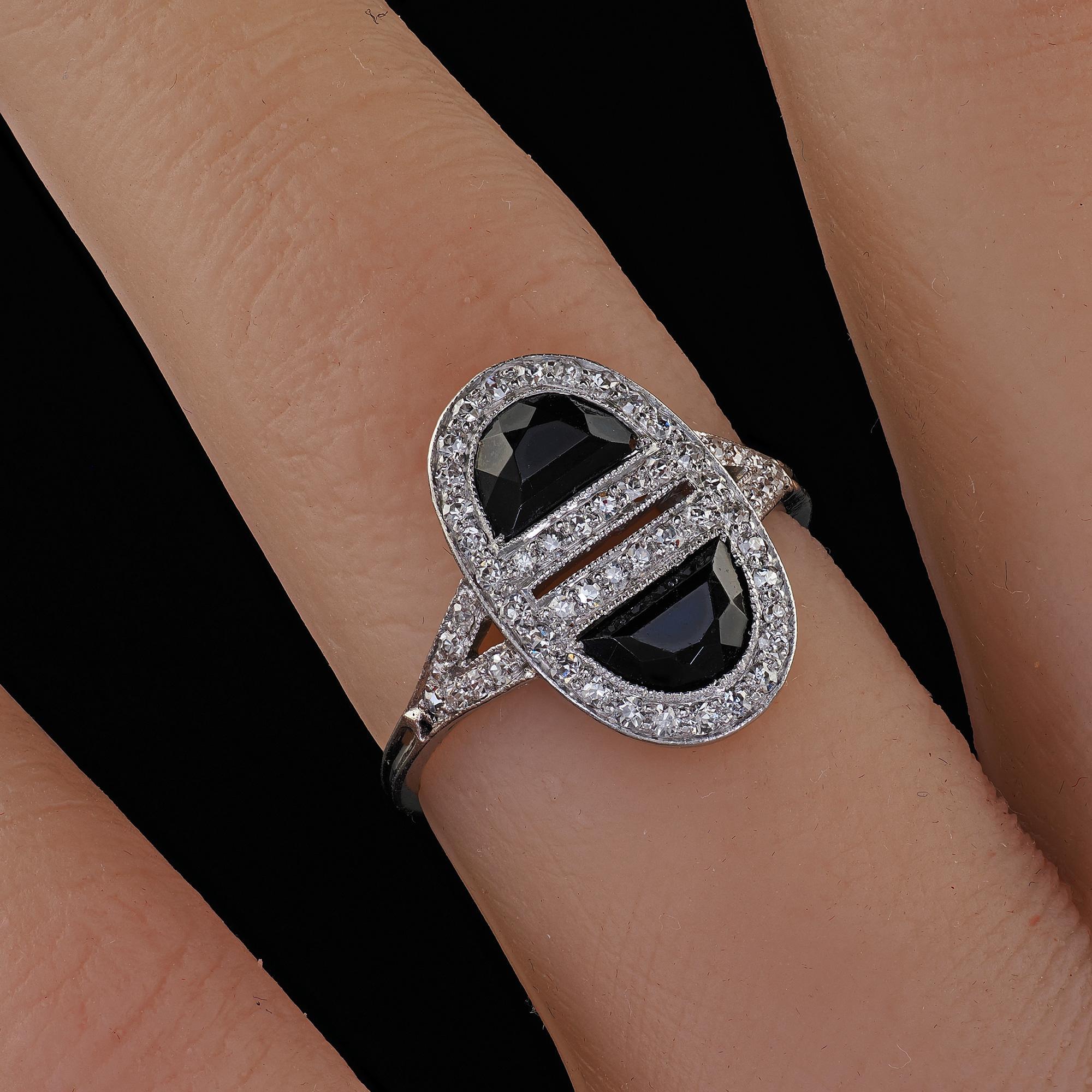 Antique Art Deco J. E. Caldwell Platinum French Cut Onyx and Diamond Ring 6