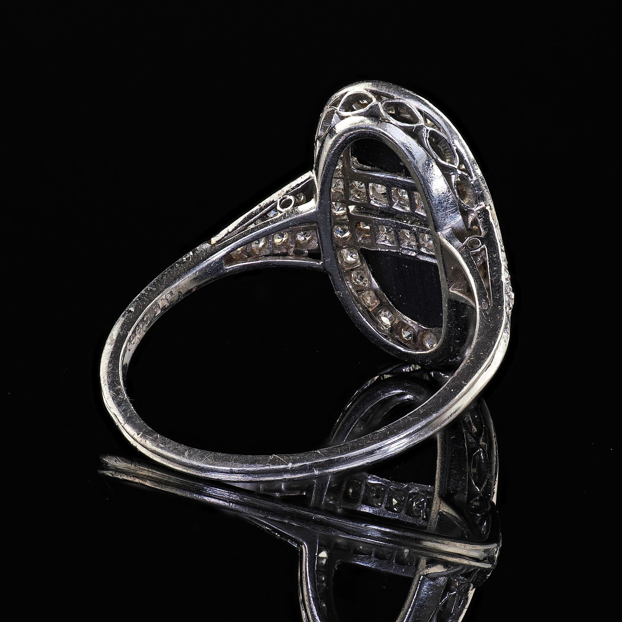 Antique Art Deco J. E. Caldwell Platinum French Cut Onyx and Diamond Ring 4