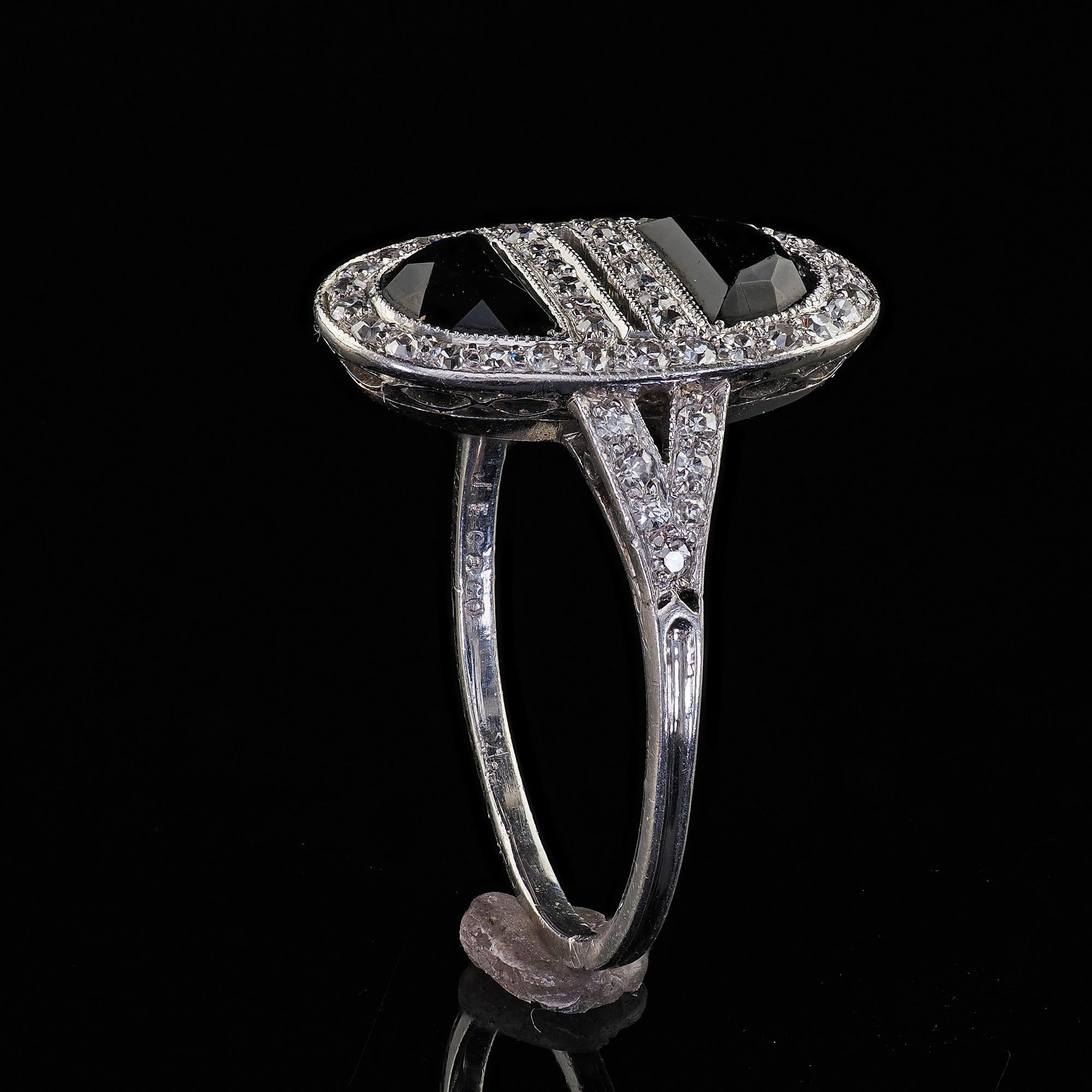 Antique Art Deco J. E. Caldwell Platinum French Cut Onyx and Diamond Ring 5