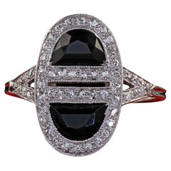 Antique Art Deco J. E. Caldwell Platinum French Cut Onyx and Diamond Ring