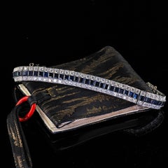 Antique Art Deco J. E. Caldwell Platinum Old Euro Diamond and Sapphire Bracelet