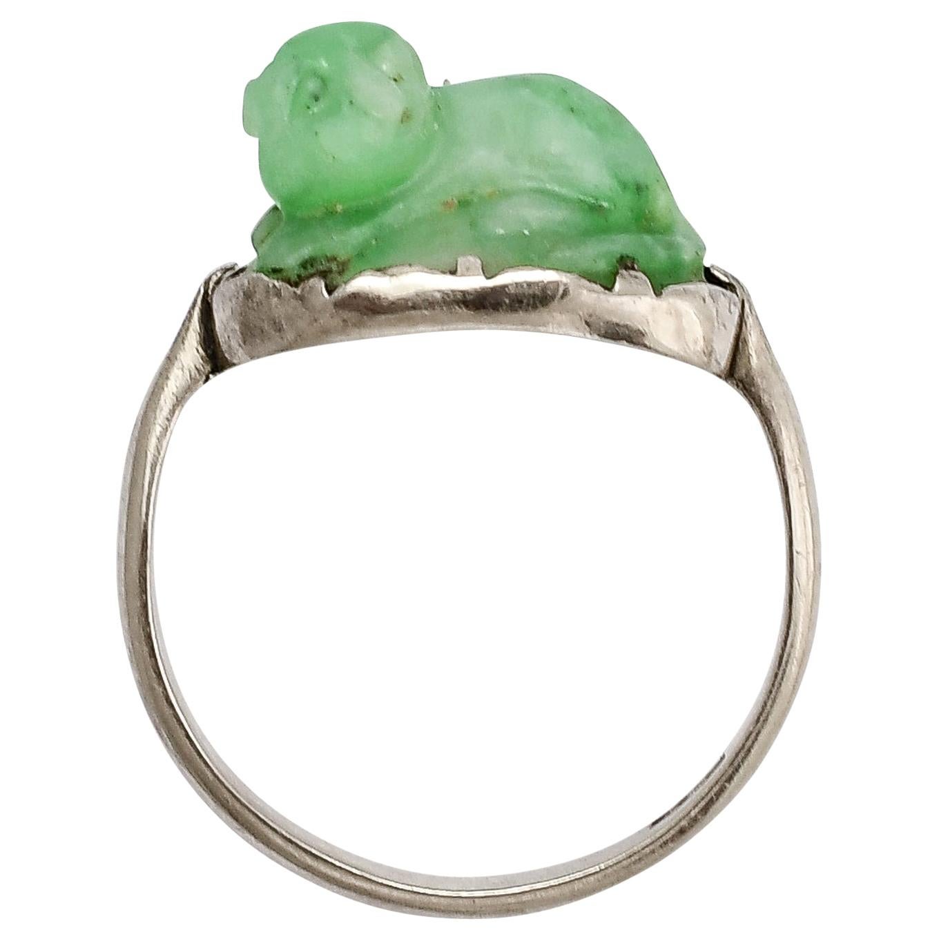 Antique Art Deco Jade Cat Ring For Sale