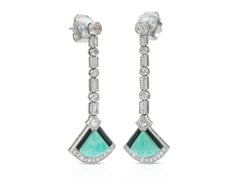 Antique Art Deco Jade, Diamond and Onyx Dangle Earrings