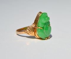 Antique Art Deco Jade Frog 18 Karat Gold Ring