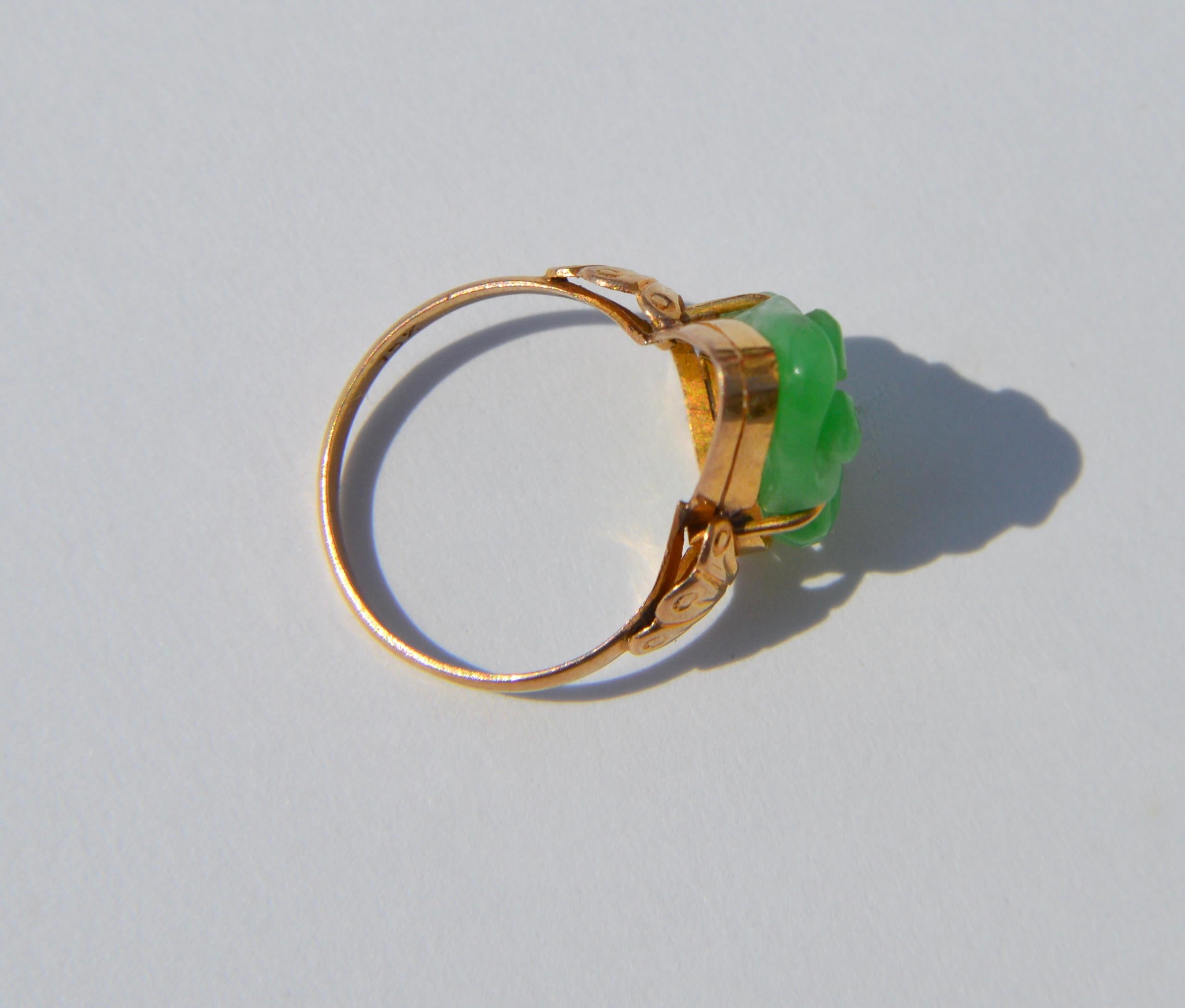 Antique Art Deco Jade Frog 18 Karat Gold Ring In Good Condition In Crownsville, MD