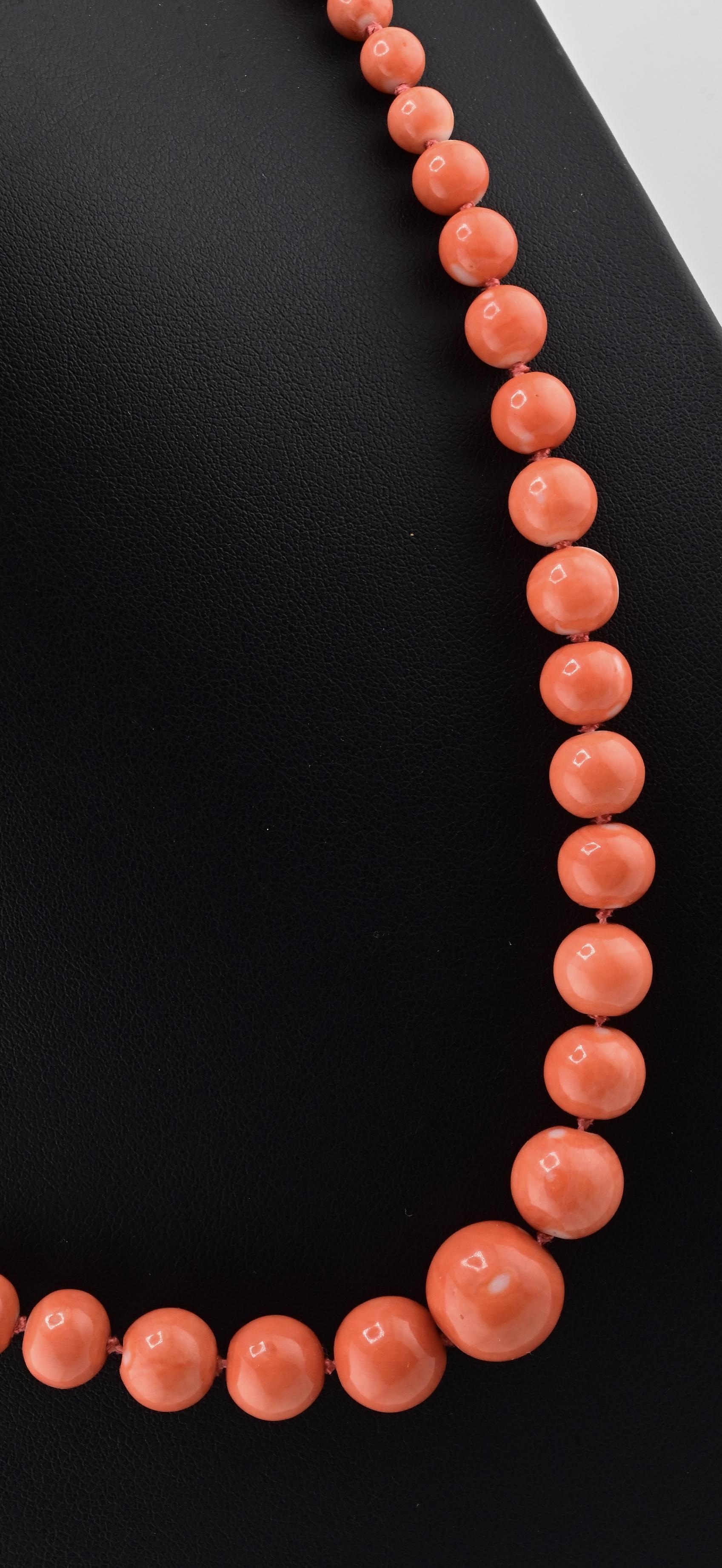 da uomo o donna Antica collana di corallo Momo giapponese Art Deco 50,18 g Chiusura in oro 14K in vendita