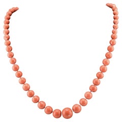 Antique Art Deco Japanese Momo Coral Necklace 50.18g 14K Gold Clasp