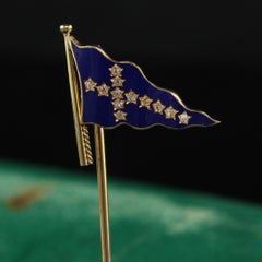 Antique Art Deco J.E Caldwell Blue Enamel Flag Stick Pin