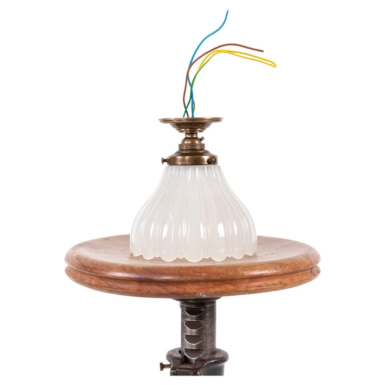 Antique Art Deco Jefferson Moonstone Milk Glass Ceiling Lamp, c.1920