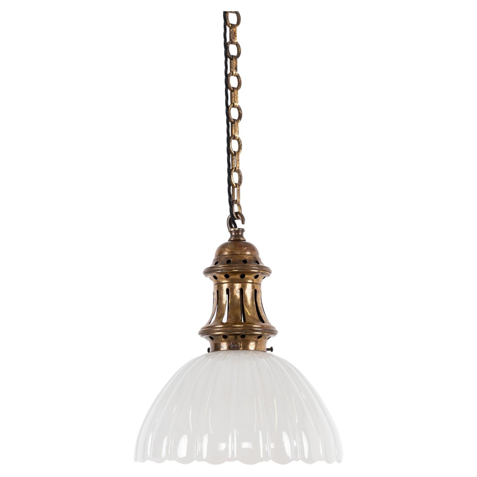 Antique Art Deco Jefferson 'Moonstone' Milk Glass Light Pendant, C.1930 For Sale