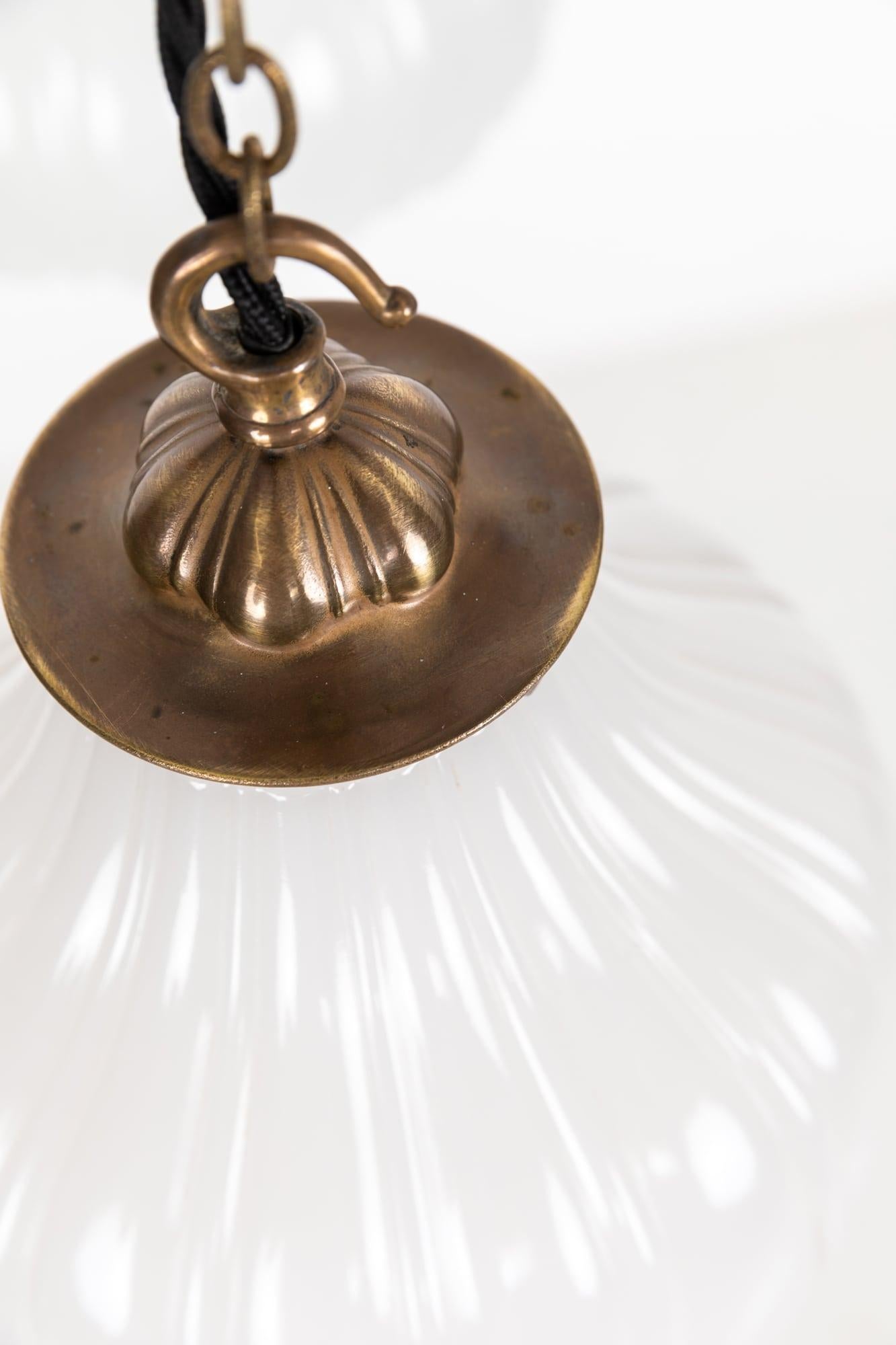 Mid-20th Century Antique Art Deco Jefferson 'Moonstone' Milk Glass Light Pendant Lamp, C.1930