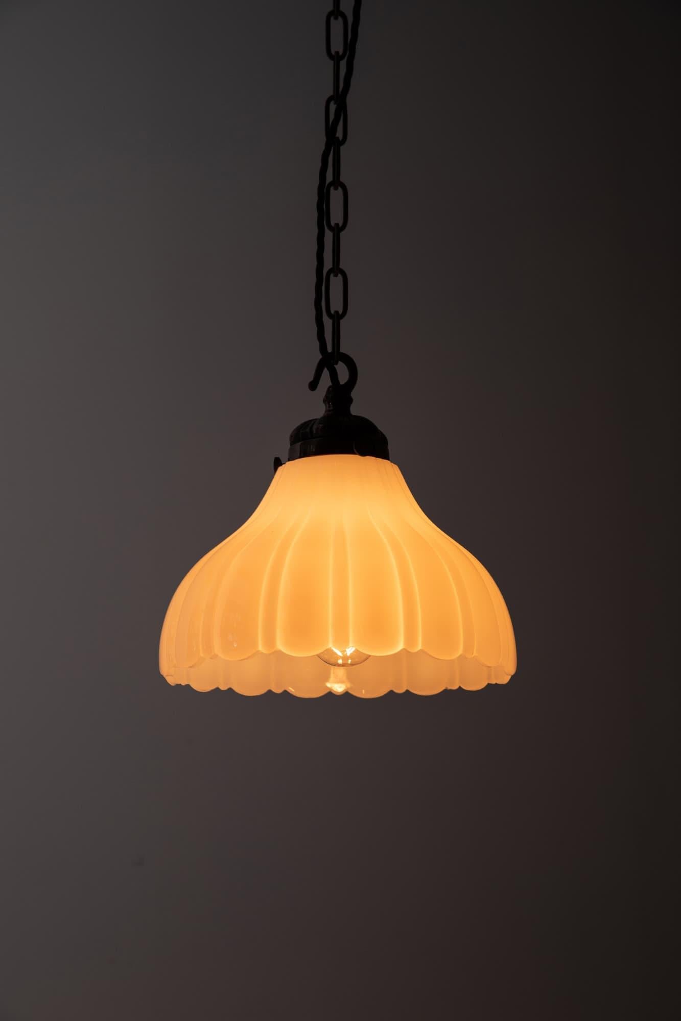 Pressed Antique Art Deco Jefferson Moonstone Opaline Glass Light Pendant, C.1930