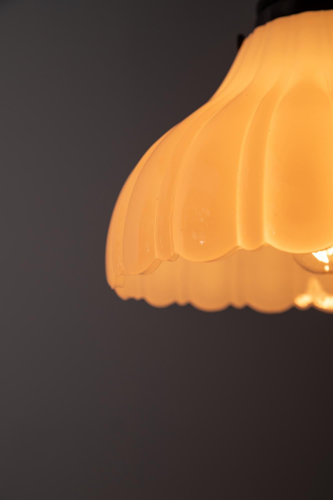 Antique Art Deco Jefferson Moonstone Opaline Glass Light Pendant, C.1930 In Good Condition In London, GB