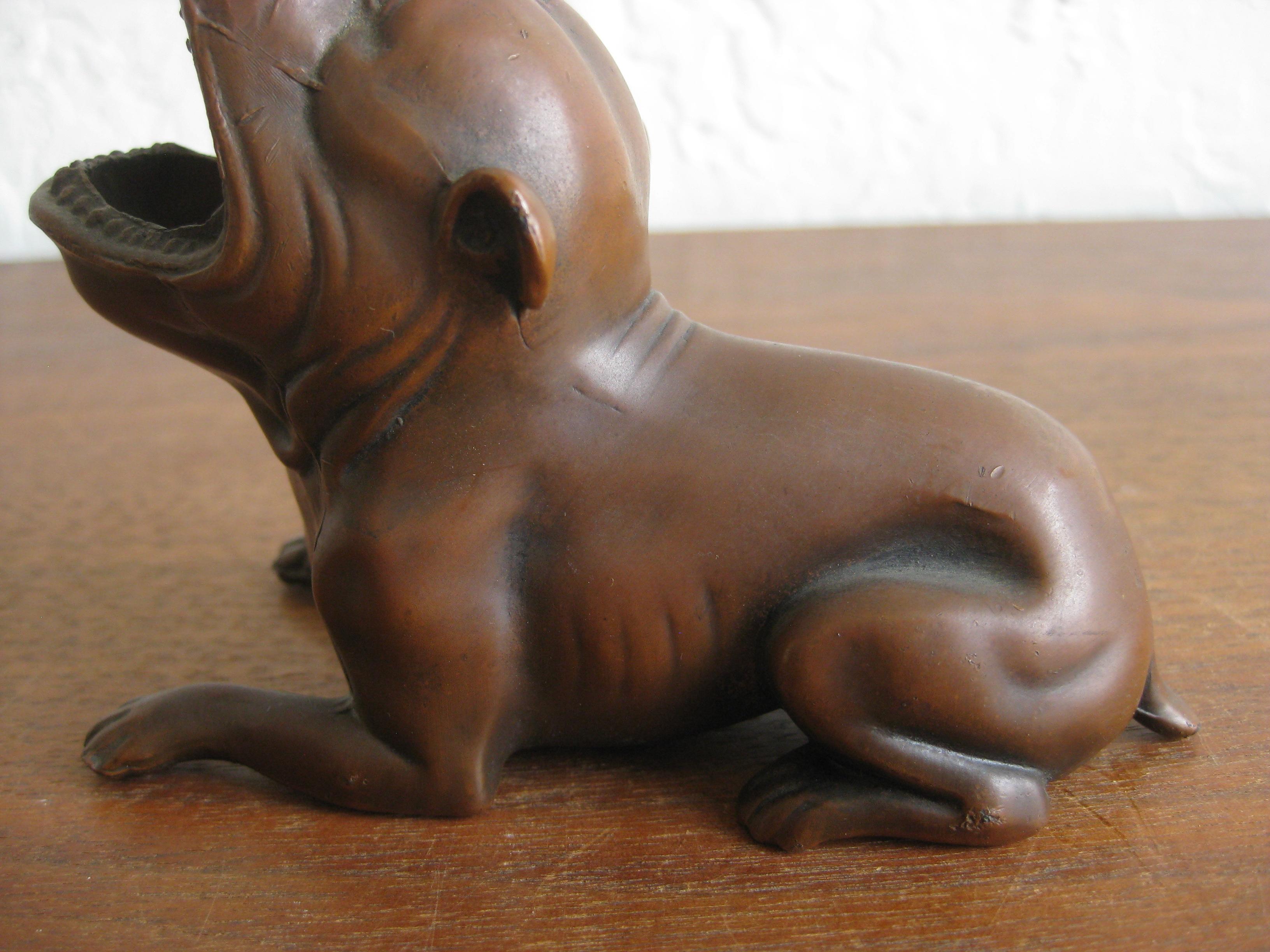 Antique Art Deco Jennings Brothers Bronze Bulldog Dog Cigar Figural Ashtray In Excellent Condition In San Diego, CA