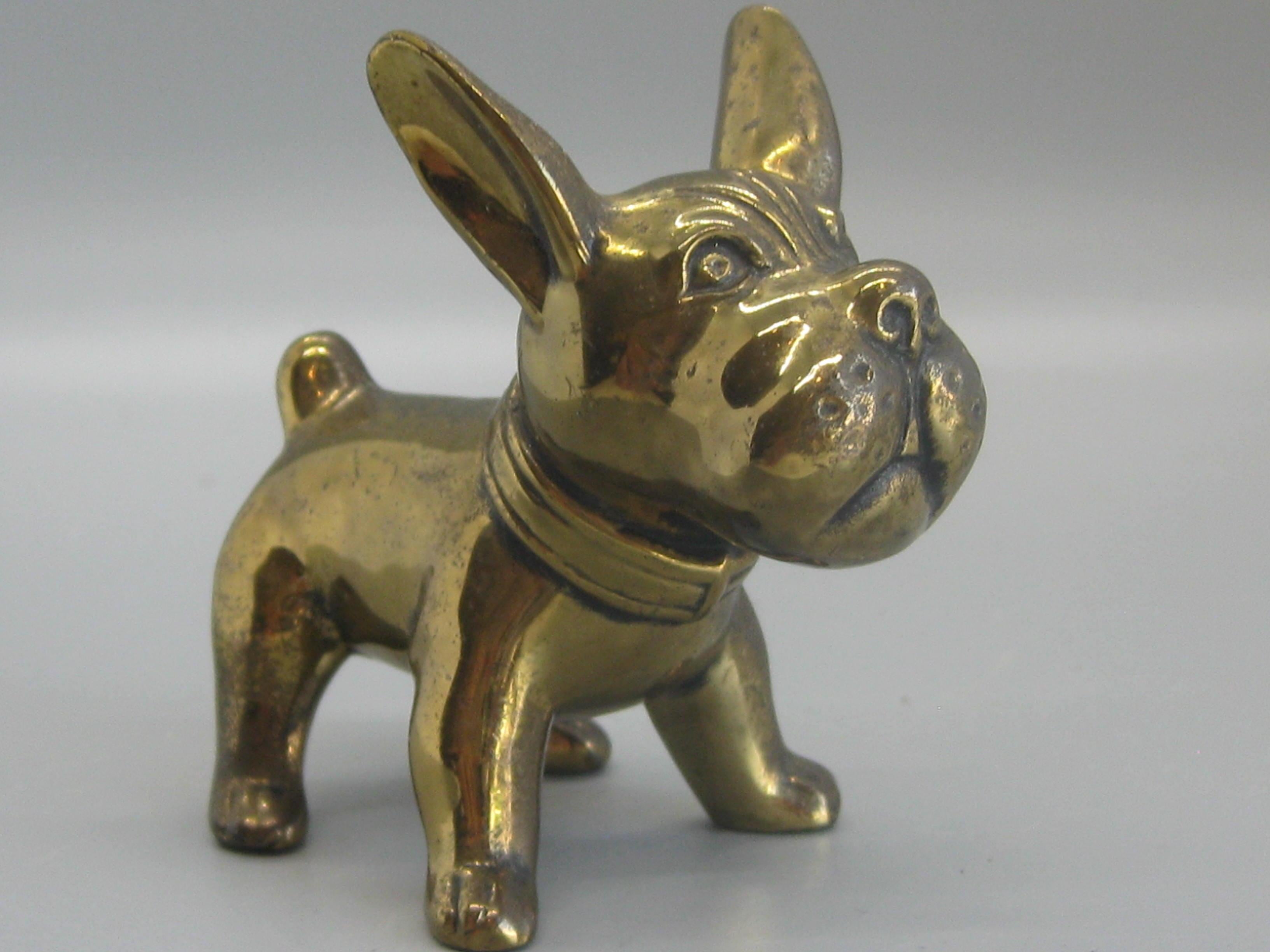 Antique Art Deco Jennings Brothers French Bulldog Dog Figural Brass Sculpture In Good Condition For Sale In San Diego, CA